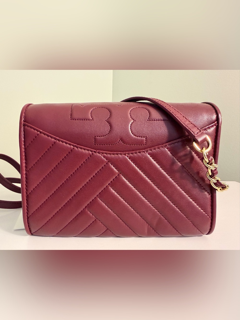 Tory Burch Quilted Leather Crossbody and Mini Wallet in Burgundy - Picture 4 of 16